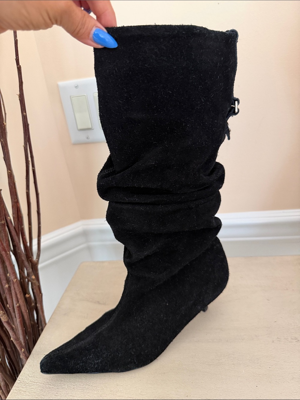 Steve Madden Black Slouchy Pointed-Toe Mid-Calf Boots